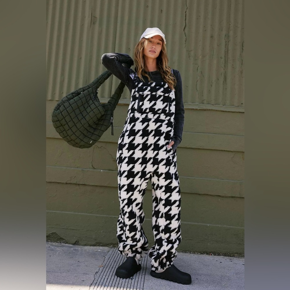 NWT Free People Hit The Slopes Salopette In Houndsstooth